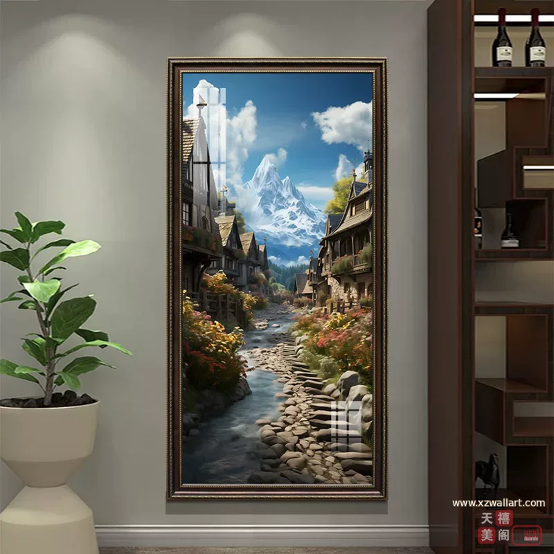 山水 单幅 装饰画 欧式 玄关背景墙挂画 晶瓷画