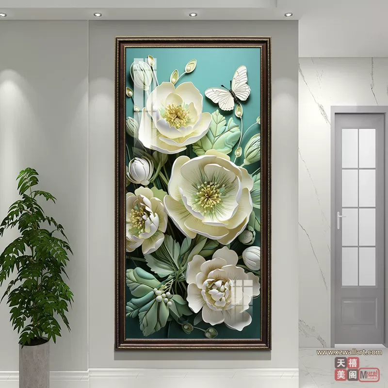 花 单幅 装饰画 奶油风 玄关背景墙挂画 晶瓷画