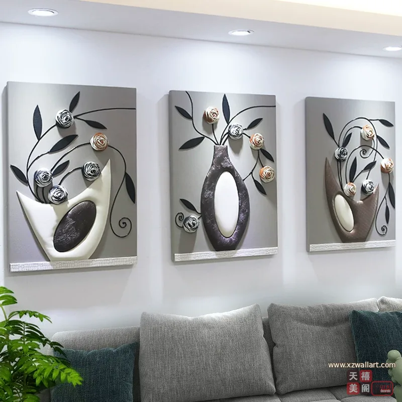 抽象 三联 装饰画 轻奢风 客厅背景墙挂画 晶瓷画