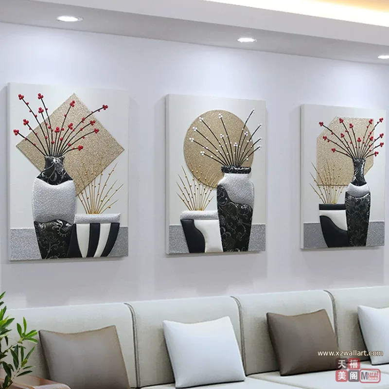 抽象 三联 装饰画 北欧风 客厅背景墙挂画 晶瓷画