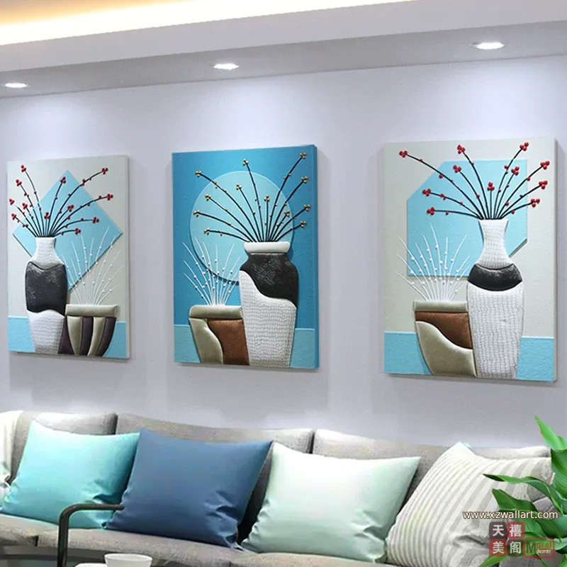 抽象 三联 装饰画 北欧风 客厅背景墙挂画 晶瓷画