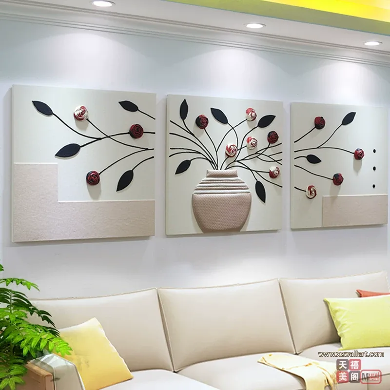 抽象 三联 装饰画 复古怀旧 客厅背景墙挂画 晶瓷画