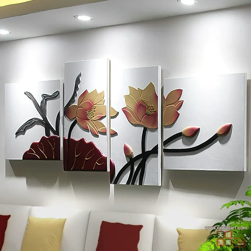荷花 单幅 装饰画 新中式 客厅背景墙挂画 晶瓷画