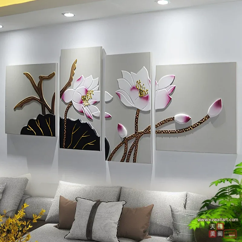 荷花 单幅 装饰画 新中式 客厅背景墙挂画 晶瓷画