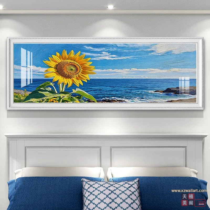 向日葵 单幅 装饰画 现代简约 卧室背景墙挂画 晶瓷画