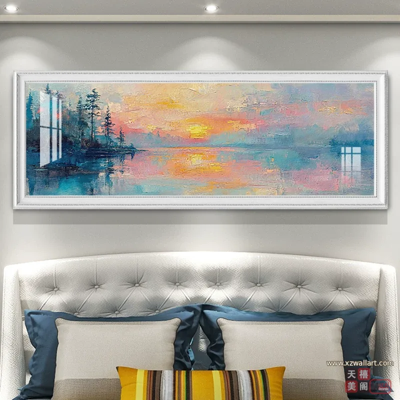 抽象 单幅 装饰画 美式 卧室背景墙挂画 晶瓷画