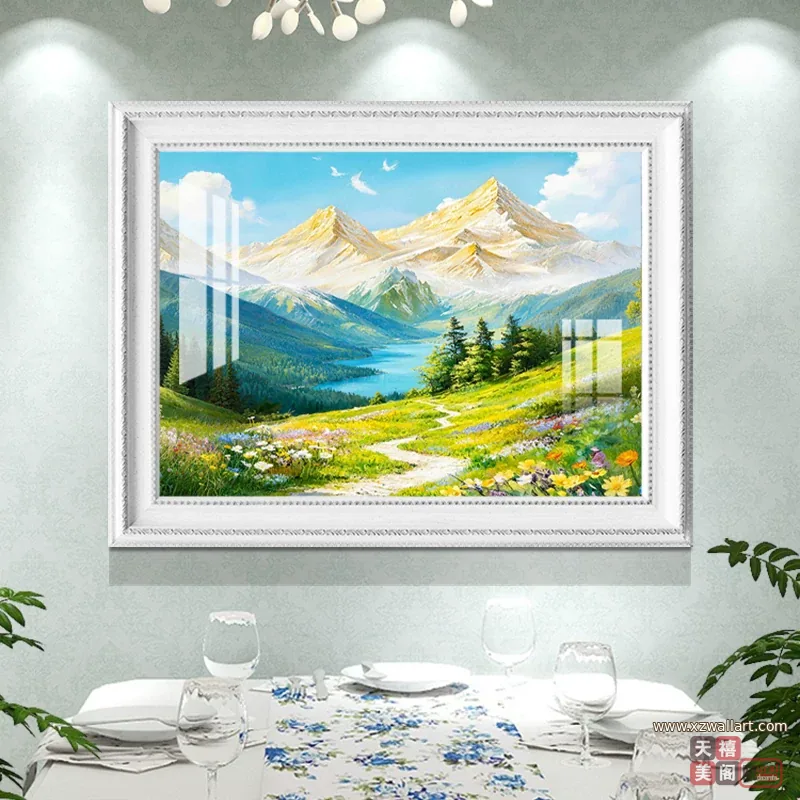山水 单幅 装饰画 欧式 餐厅背景墙挂画 晶瓷画