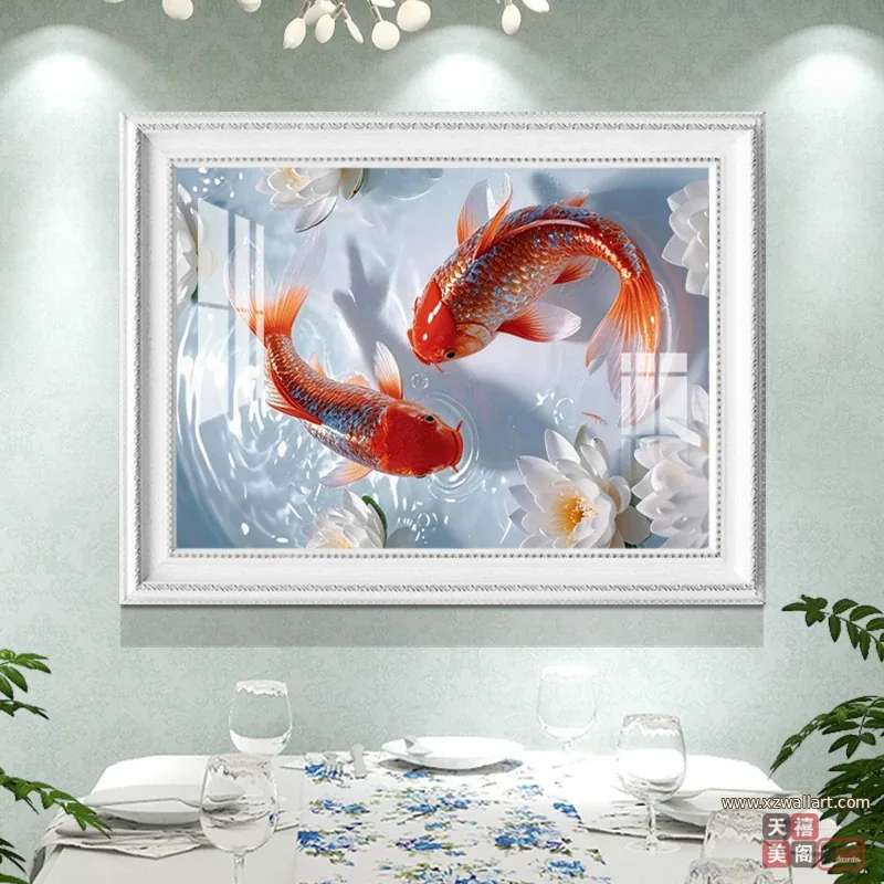 荷花 单幅 装饰画 轻奢风 餐厅背景墙挂画 晶瓷画