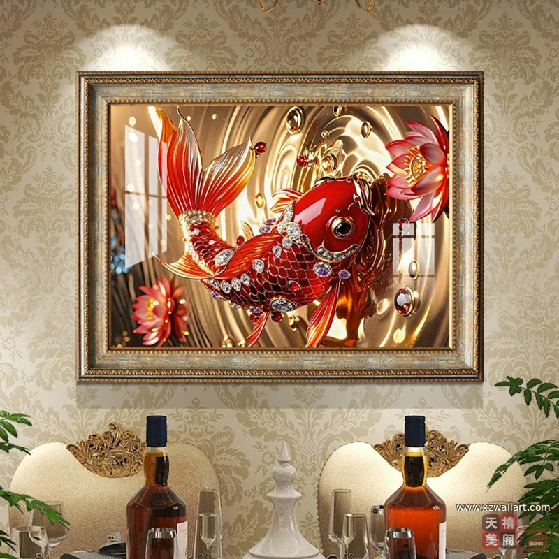 荷花 单幅 装饰画 轻奢风 餐厅背景墙挂画 晶瓷画