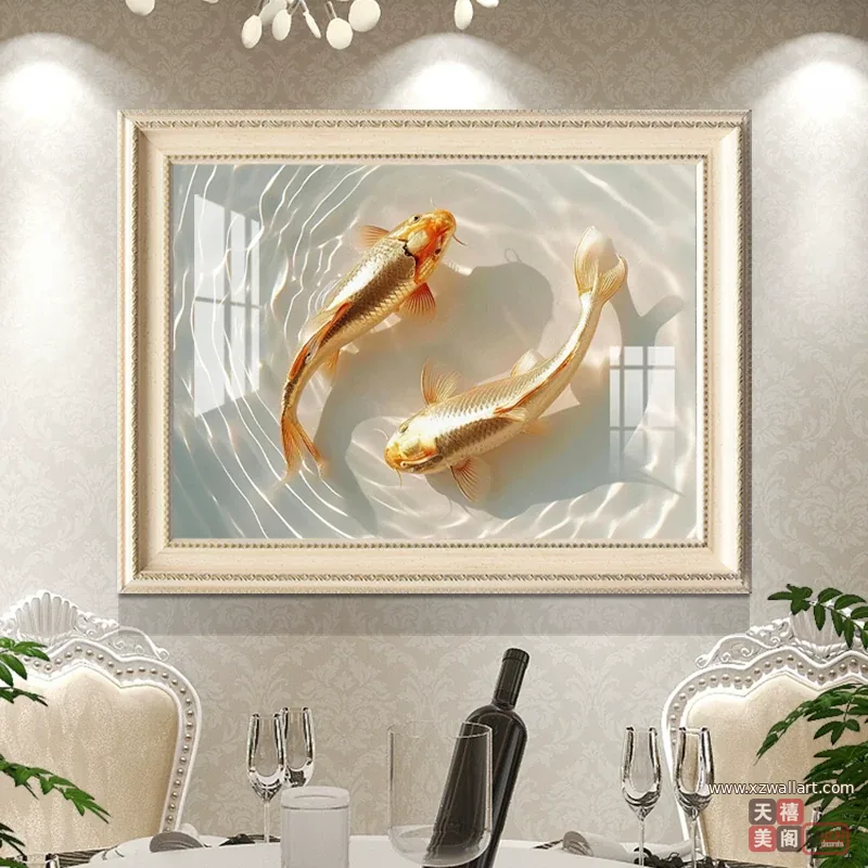 荷花 单幅 装饰画 轻奢风 餐厅背景墙挂画 晶瓷画