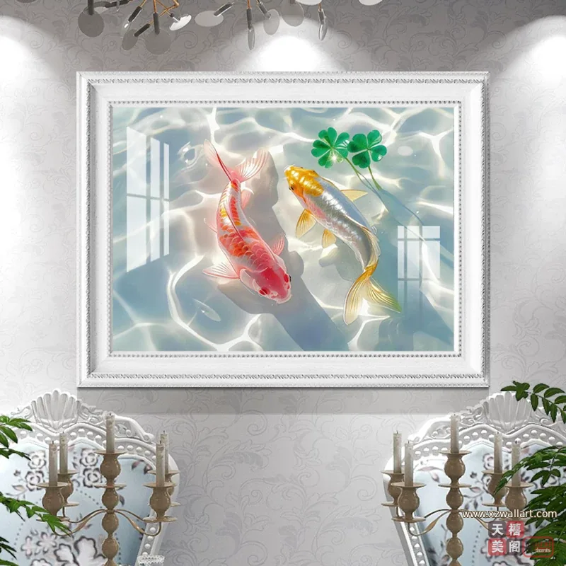 荷花 单幅 装饰画 轻奢风 餐厅背景墙挂画 晶瓷画