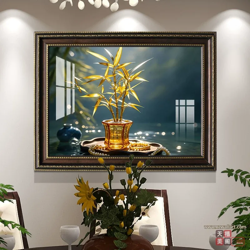 竹 单幅 装饰画 轻奢风 餐厅背景墙挂画 晶瓷画
