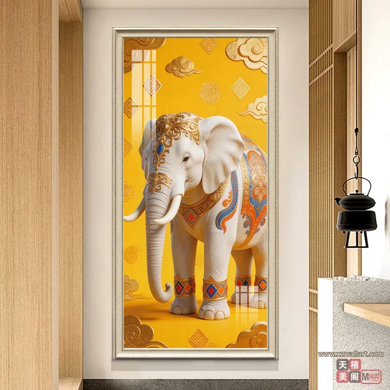 象 单幅 装饰画 美式 玄关背景墙挂画 晶瓷画