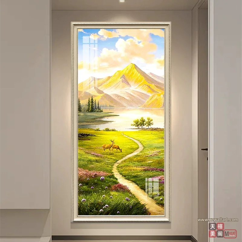 山水 单幅 装饰画 美式 玄关背景墙挂画 晶瓷画
