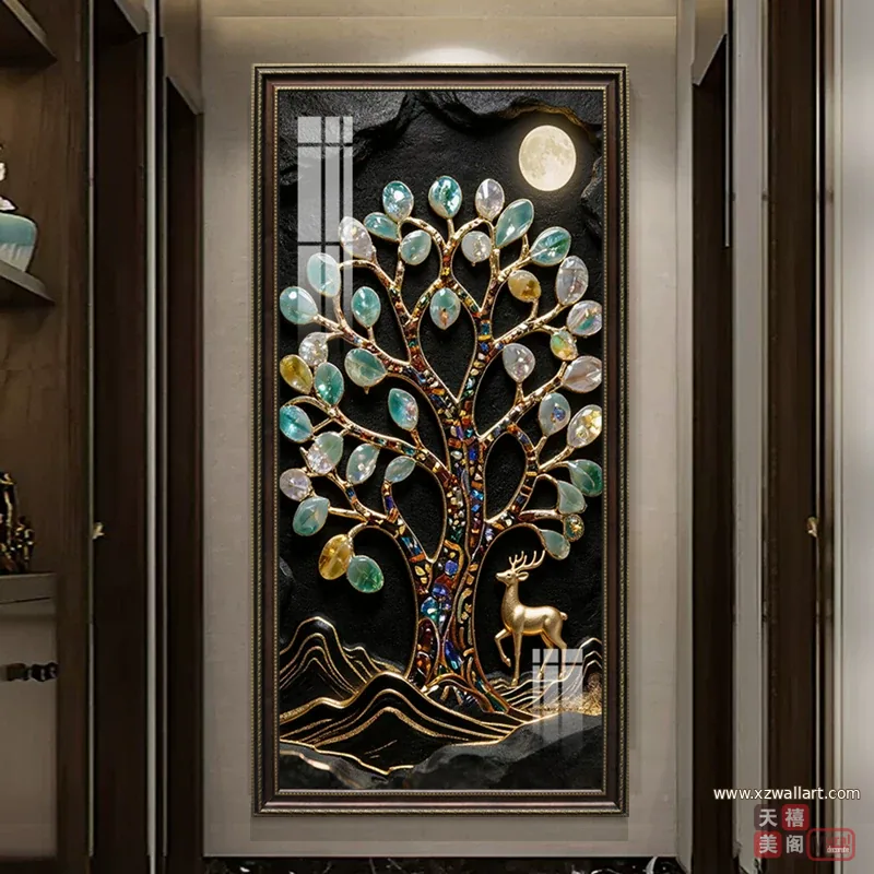 树 单幅 装饰画 轻奢风 玄关背景墙挂画 晶瓷画