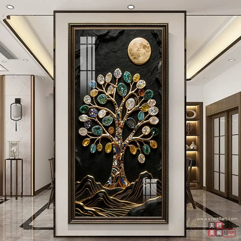 树 单幅 装饰画 轻奢风 玄关背景墙挂画 晶瓷画