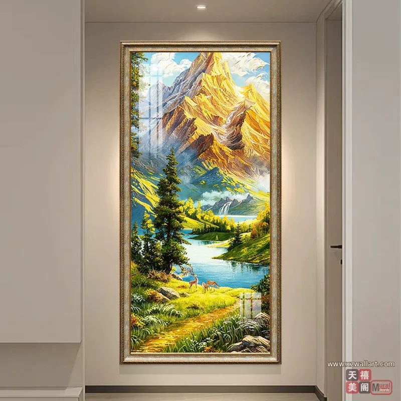 山水 单幅 装饰画 轻奢风 过道背景墙挂画 晶瓷画
