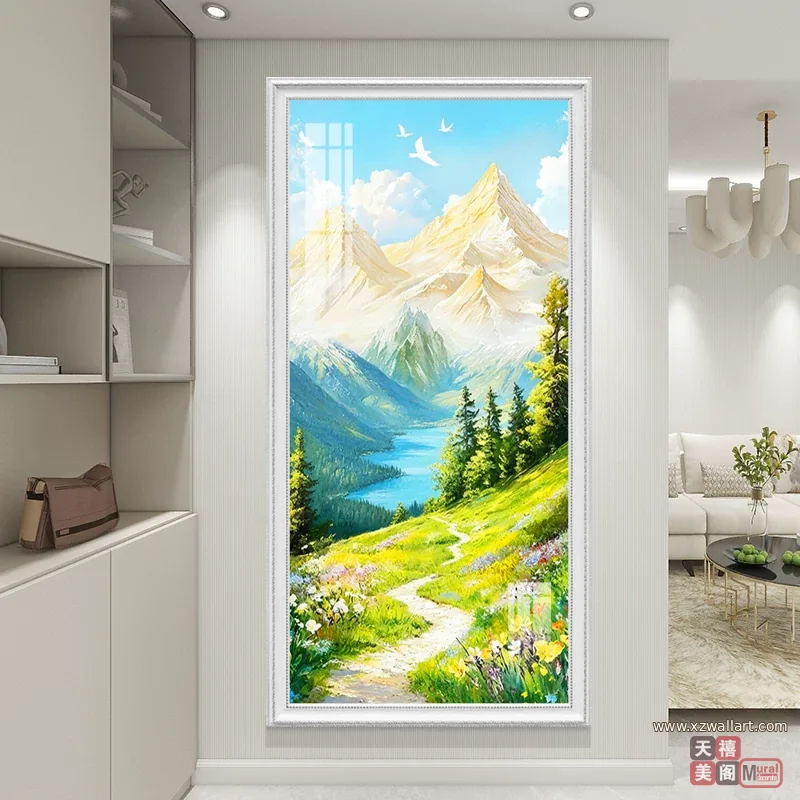 山水 单幅 装饰画 轻奢风 过道背景墙挂画 晶瓷画