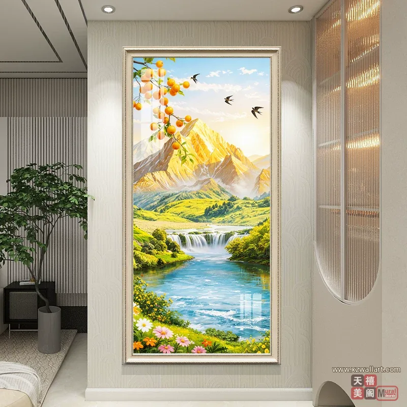 山水 单幅 装饰画 轻奢风 过道背景墙挂画 晶瓷画
