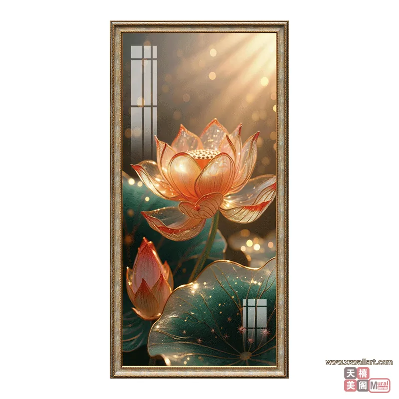 荷花 单幅 装饰画 轻奢风 玄关背景墙挂画 晶瓷画