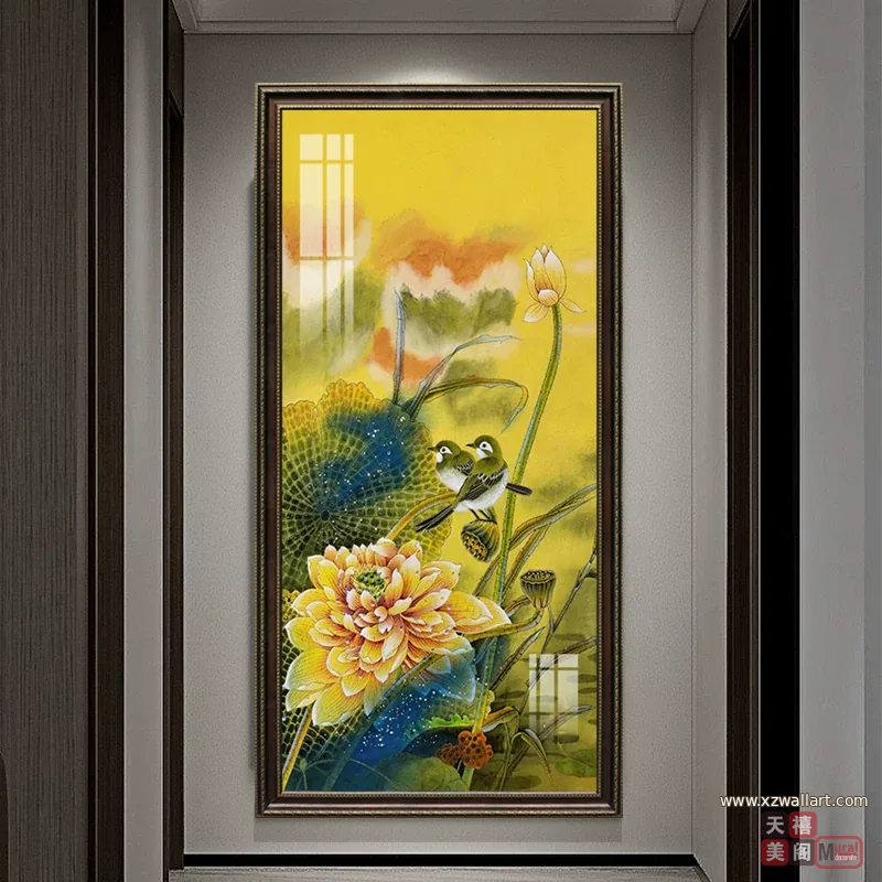 荷花 单幅 装饰画 新中式 玄关背景墙挂画 晶瓷画