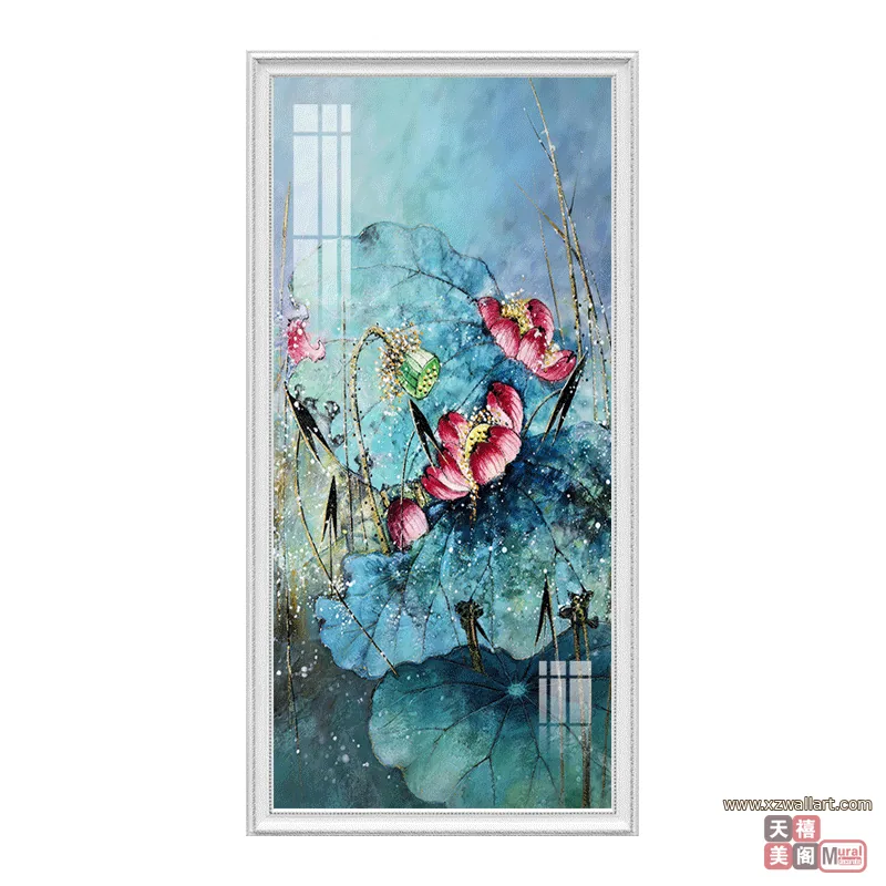 荷花 单幅 装饰画 新中式 玄关背景墙挂画 晶瓷画