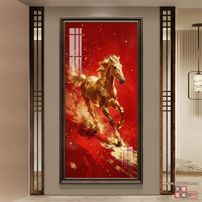 马 单幅 装饰画 轻奢风 玄关背景墙挂画 晶瓷画