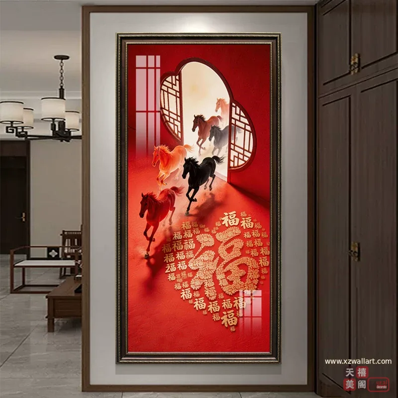 马 单幅 装饰画 轻奢风 玄关背景墙挂画 晶瓷画