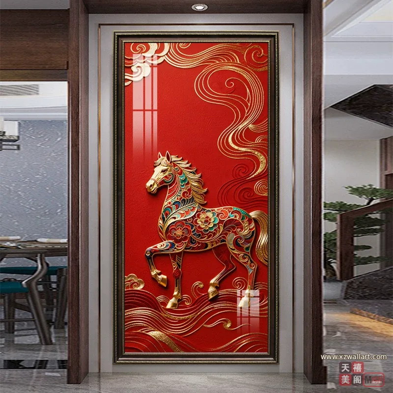 马 单幅 装饰画 轻奢风 玄关背景墙挂画 晶瓷画