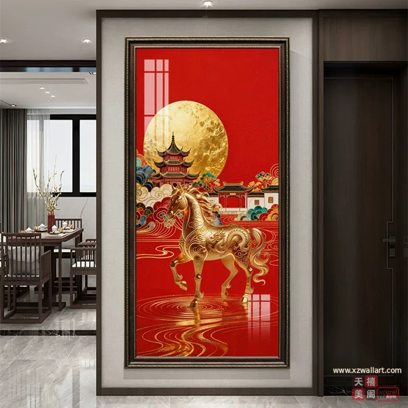 马 单幅 装饰画 轻奢风 玄关背景墙挂画 晶瓷画