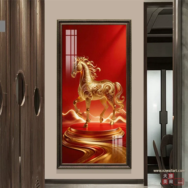 马 单幅 装饰画 轻奢风 玄关背景墙挂画 晶瓷画