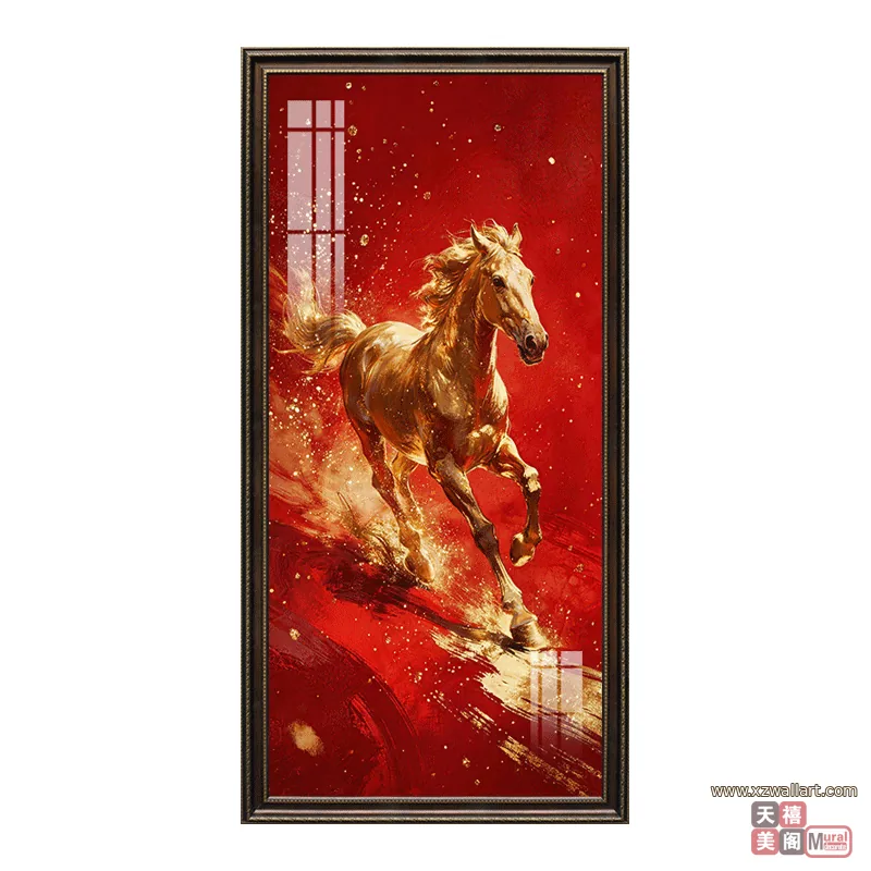 马 单幅 装饰画 轻奢风 玄关背景墙挂画 晶瓷画
