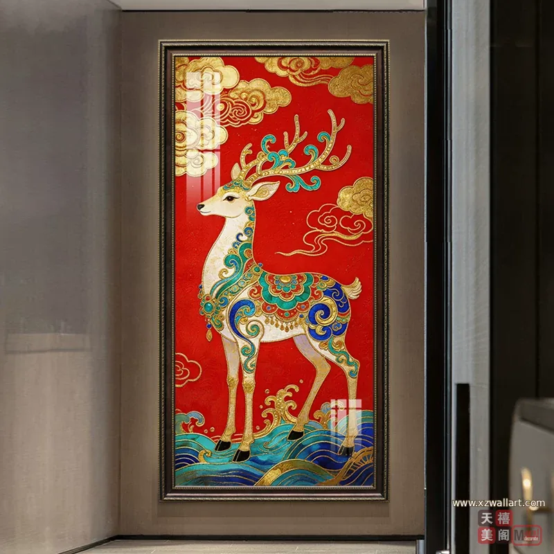 鹿 单幅 装饰画 现代简约 玄关背景墙挂画 晶瓷画