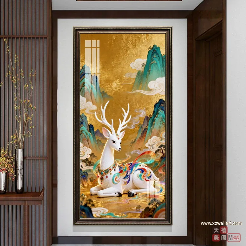 鹿 单幅 装饰画 现代简约 玄关背景墙挂画 晶瓷画
