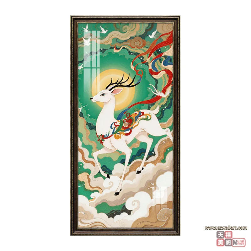 鹿 单幅 装饰画 现代简约 玄关背景墙挂画 晶瓷画