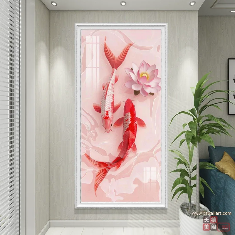 锦鲤 单幅 装饰画 轻奢风 玄关背景墙挂画 晶瓷画