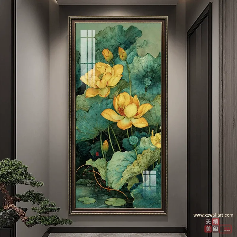 荷花 单幅 装饰画 新中式 玄关背景墙挂画 晶瓷画