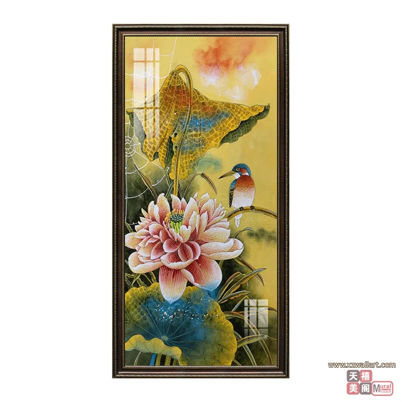 荷花 单幅 装饰画 新中式 玄关背景墙挂画 晶瓷画