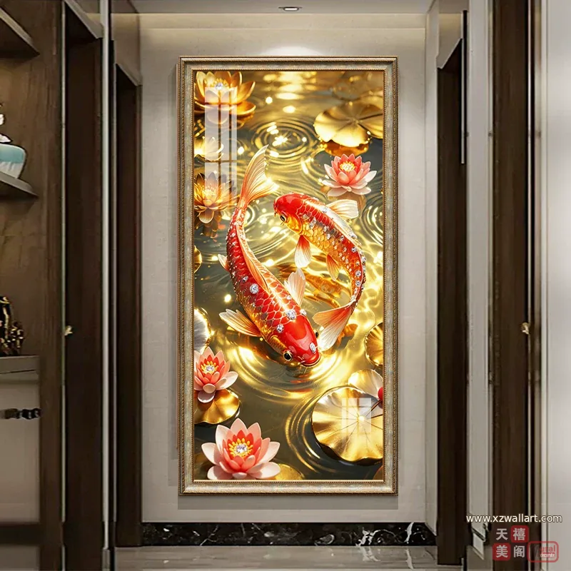 荷花 单幅 装饰画 现代简约 玄关背景墙挂画 晶瓷画