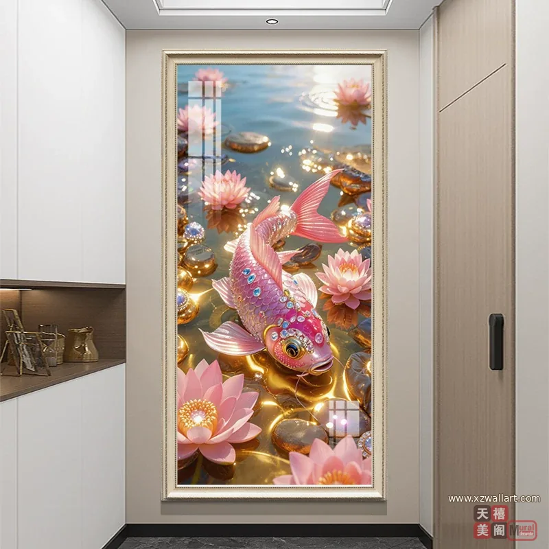荷花 单幅 装饰画 现代简约 玄关背景墙挂画 晶瓷画