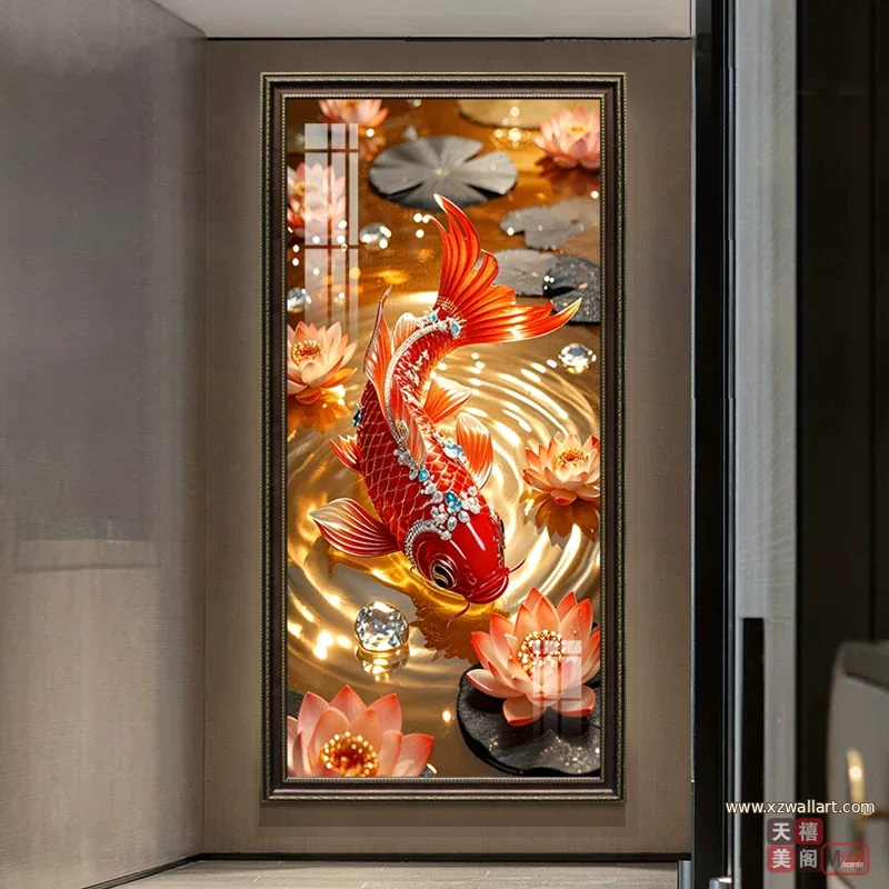 荷花 单幅 装饰画 现代简约 玄关背景墙挂画 晶瓷画