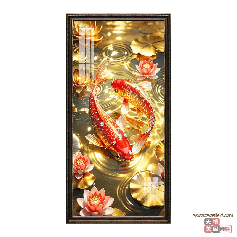 荷花 单幅 装饰画 现代简约 玄关背景墙挂画 晶瓷画