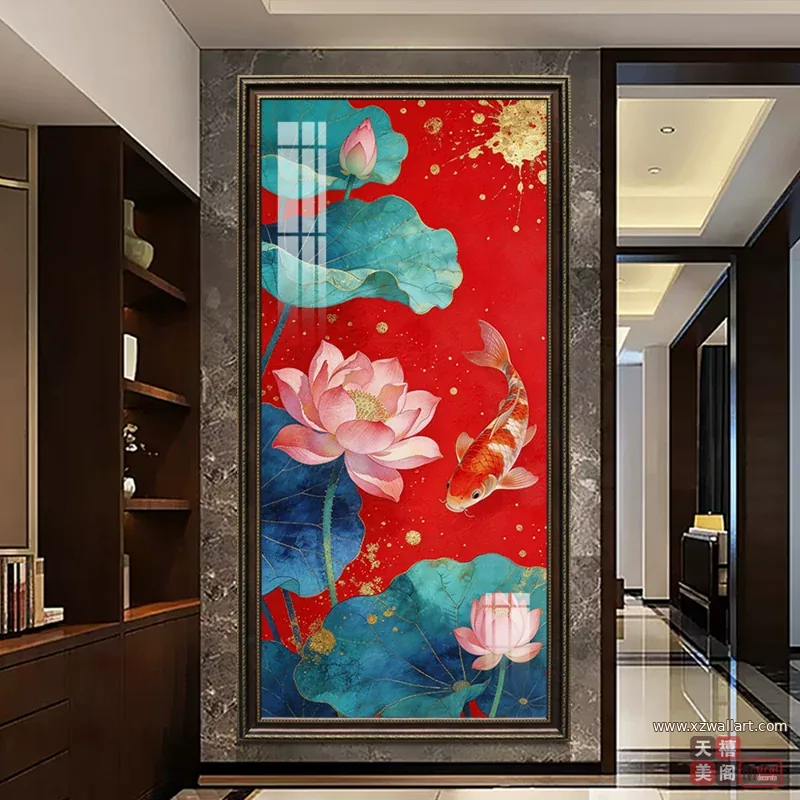 荷花 单幅 装饰画 新中式 玄关背景墙挂画 晶瓷画