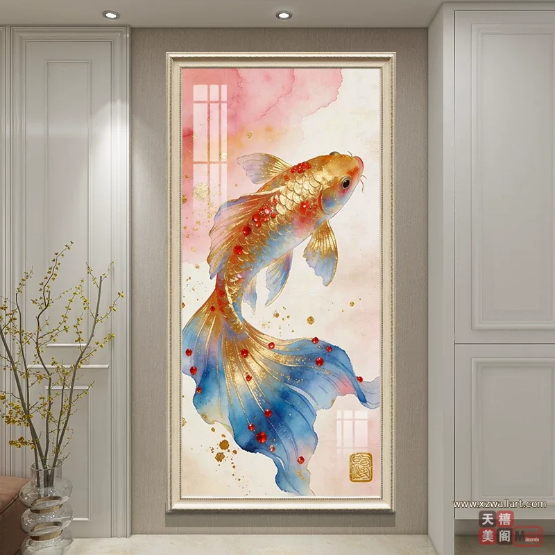 荷花 单幅 装饰画 新中式 玄关背景墙挂画 晶瓷画