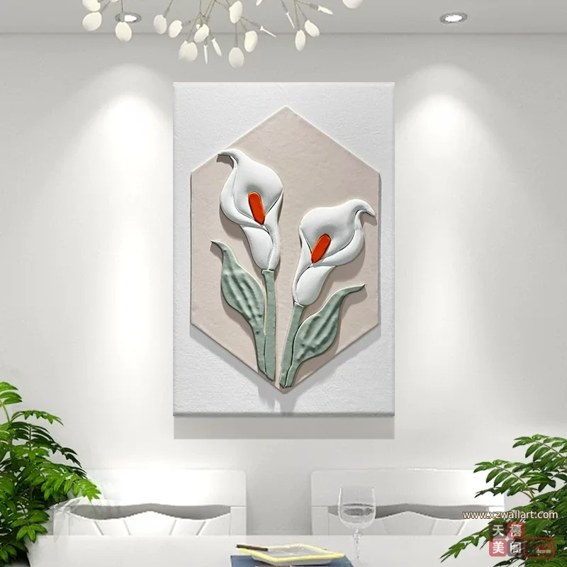 莲花 单幅 装饰画 轻奢风 餐厅背景墙挂画 晶瓷画