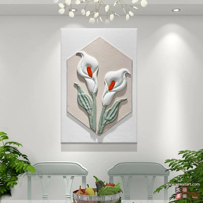莲花 单幅 装饰画 轻奢风 餐厅背景墙挂画 晶瓷画