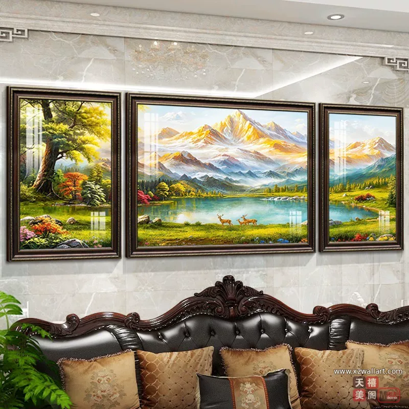 抽象 三联 装饰画 欧式 客厅背景墙挂画 晶瓷画