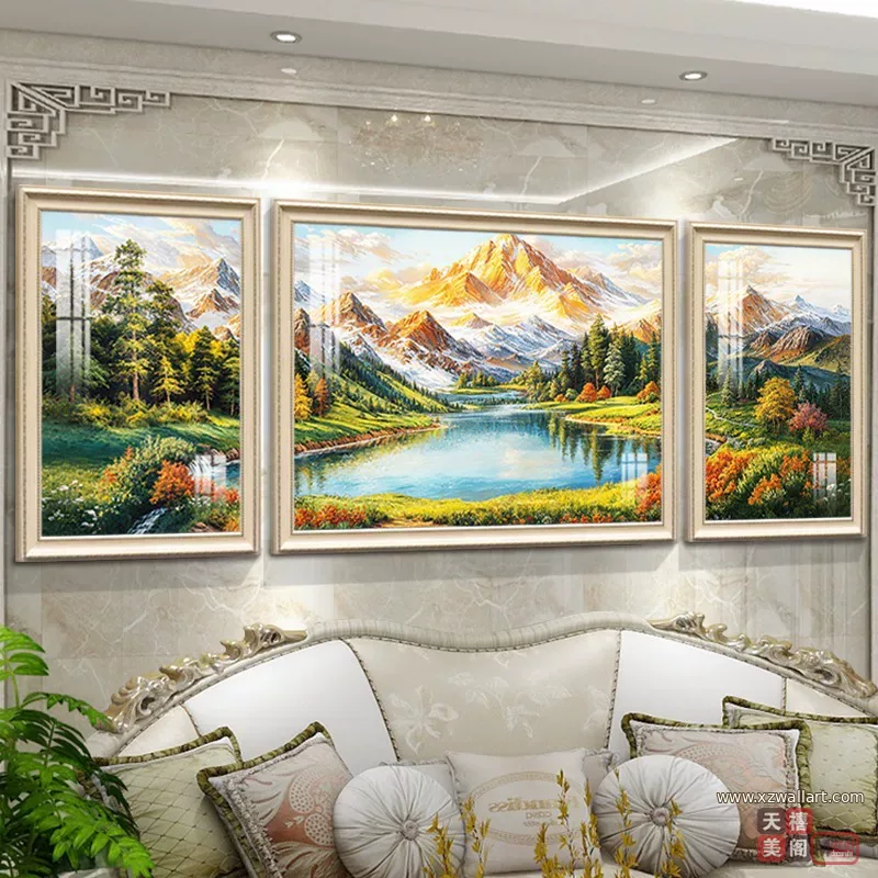 抽象 三联 装饰画 欧式 客厅背景墙挂画 晶瓷画
