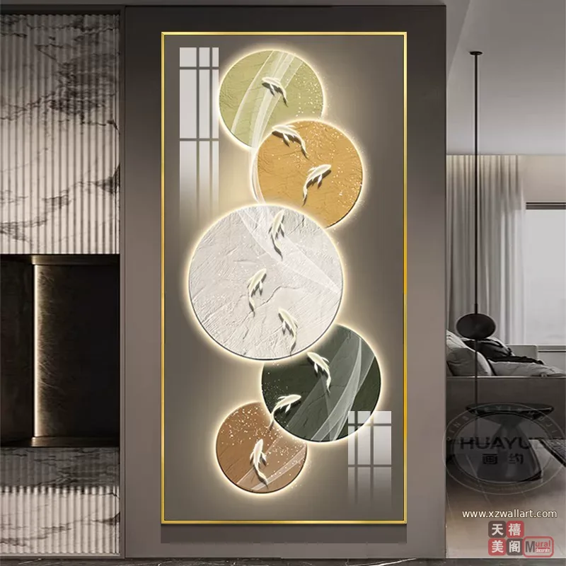 鱼 单幅 装饰画 奶油风 玄关背景墙挂画 晶瓷画