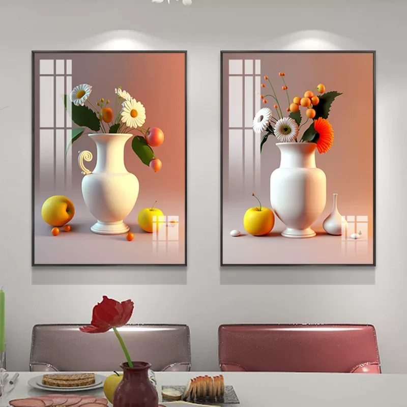 抽象 单幅 装饰画 奶油风 餐厅背景墙挂画 晶瓷画